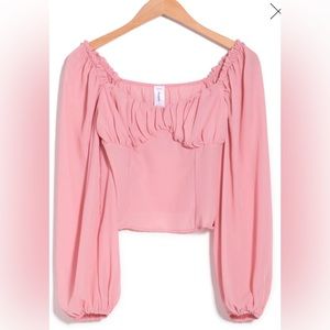 Abound Pink Woven Bustier Long Sleeve Top Size XS (0-2) NWOT